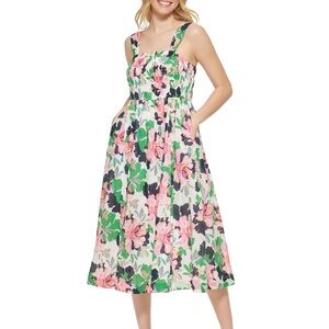 NWT Tommy Hilfiger Pink and Green Floral Midi Dress